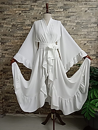 Uzun Kimono Abaya Medine İpeğinden Beyaz