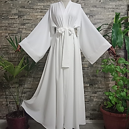 Kimono, Tesettür Abaya, Uzun, Beyaz Medine İpeğinden.