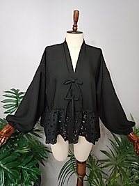 Kimono Fisto Detaylı Keten Kumaştan Özel Tasarım.