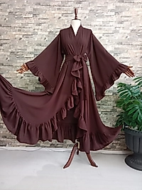 Uzun Kimono Abaya Medine İpeğinden Kahverengi
