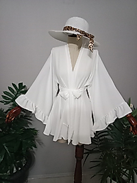 Kimono Beyaz Medine İpeğinden Özel Tasarım.