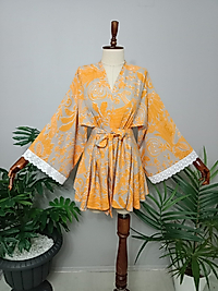 Pamuk Viskon Kumaştan Tasarım Kısa Kimono