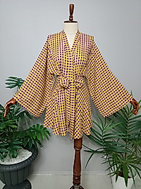 Pamuk Viskon Kumaştan Tasarım Kısa Kimono