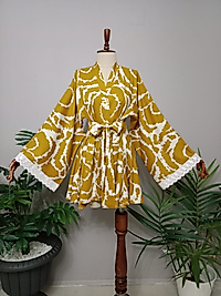 Pamuk Viskon Kumaştan Tasarım Kısa Kimono