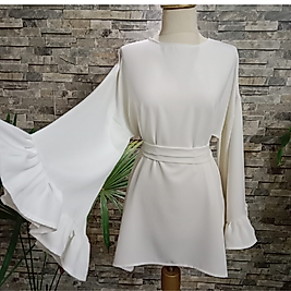 Mevsimlik Krep Kumaştan Kırık Beyaz Tunik