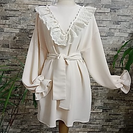 Mevsimlik Krep Kumaştan Krem Tunik