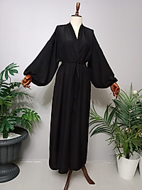 Abaya Maroken Krep Kumaştan  Özel Tasarım Balon Kol.